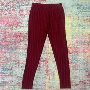 SEE MY BACK! Burgundy Textured High-Waist Leggings